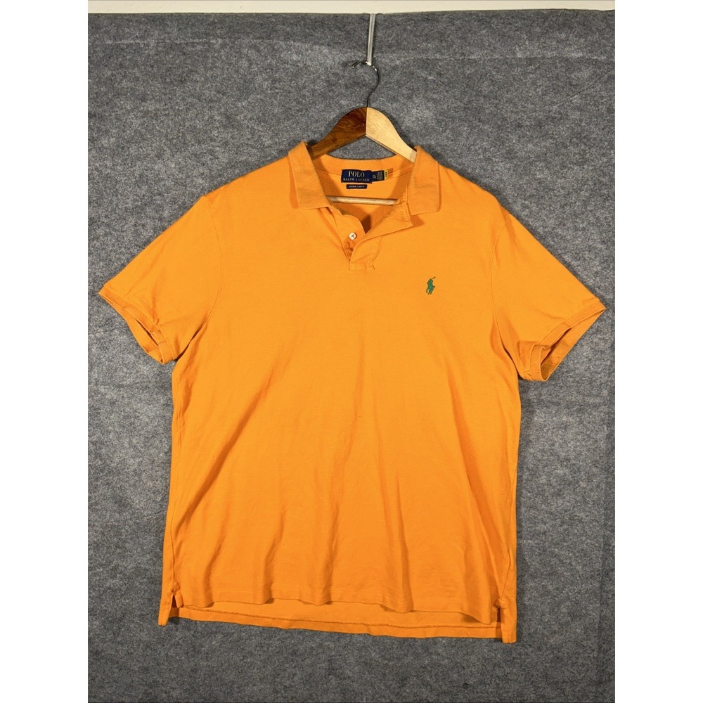 Polo Ralph Lauren Polo Shirt Mens 2XL Orange Green Pony Short Sleeve Golf *